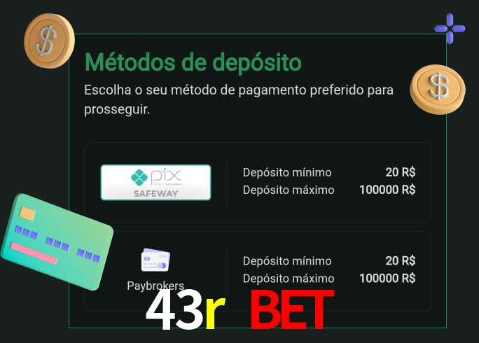 O cassino 43r bet oferece uma grande variedade de métodos de pagamento